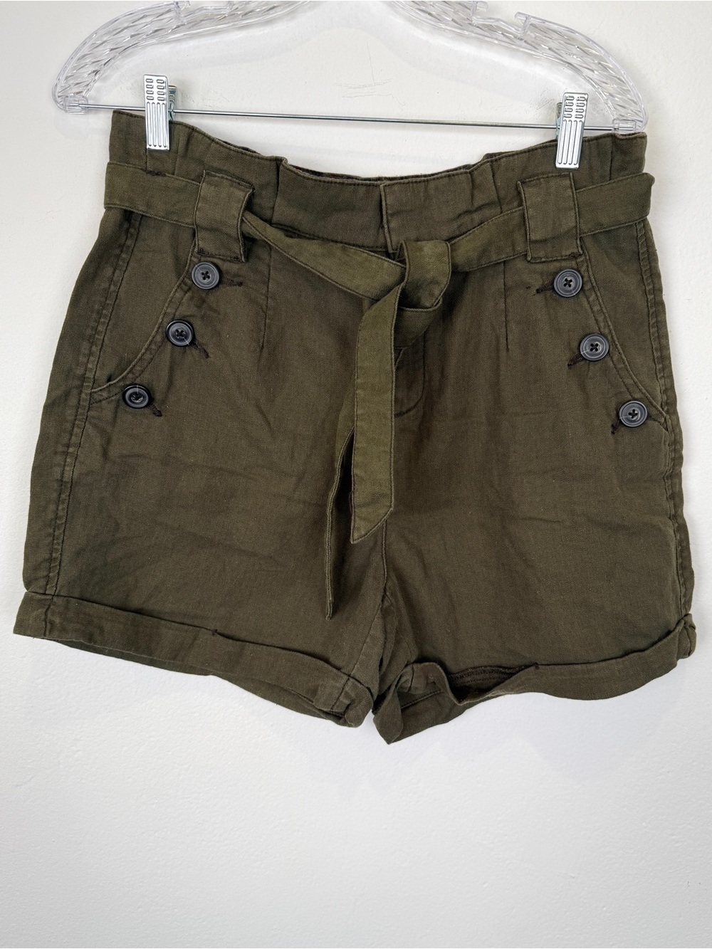 Anthropologie Daughters of the Liberation Size 8 Linen Olive Shorts
